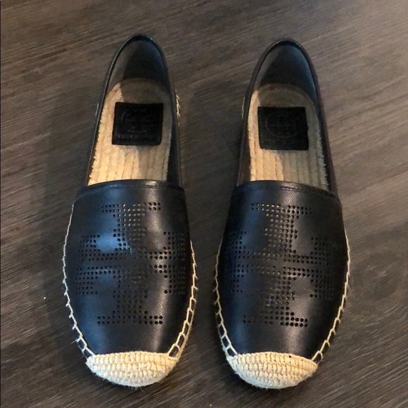tory burch black leather espadrilles
